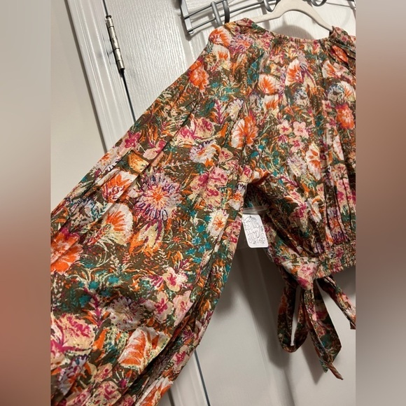 Free People Floral Garden Print Balloon Puff Sleeve Wrap Blouse Top women’s XS - Picture 11 of 16